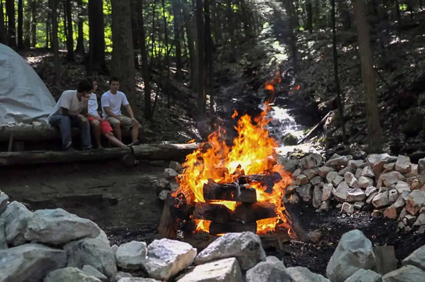 Holistic wellness wilderness therapy campire outdoors in Mountainside Canaan.