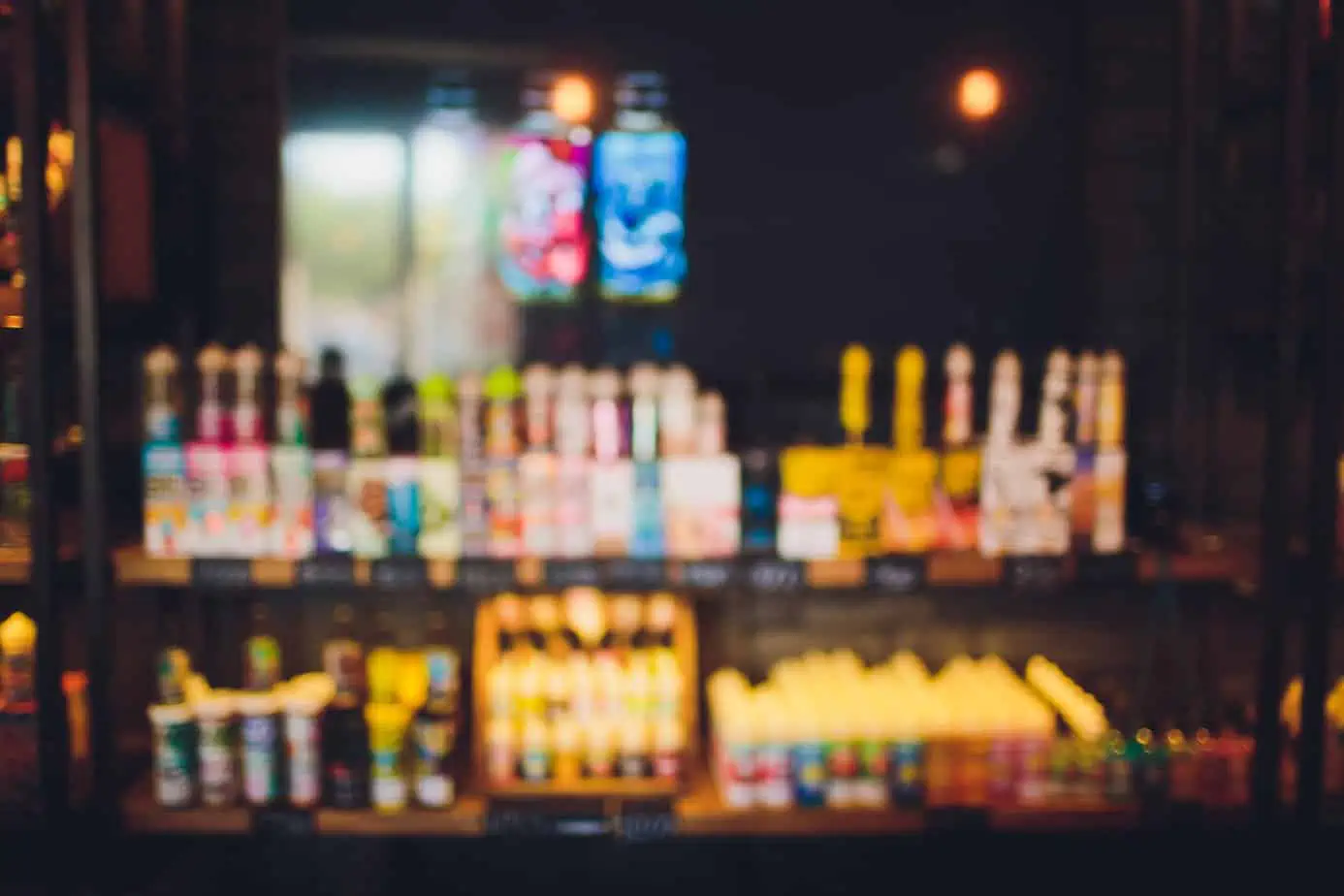 gas station products blurred on wall
