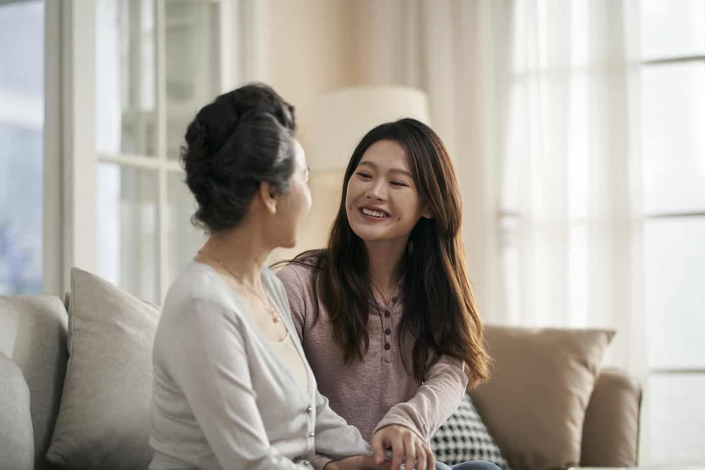 loved ones speak to each other on the couch
